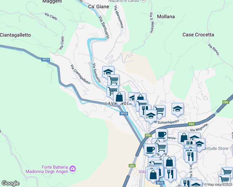 map of restaurants, bars, coffee shops, grocery stores, and more near 18 Piazza Lavagnola in Savona