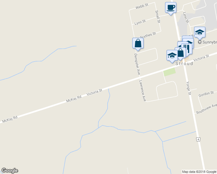 map of restaurants, bars, coffee shops, grocery stores, and more near 2458 10th Line in Innisfil