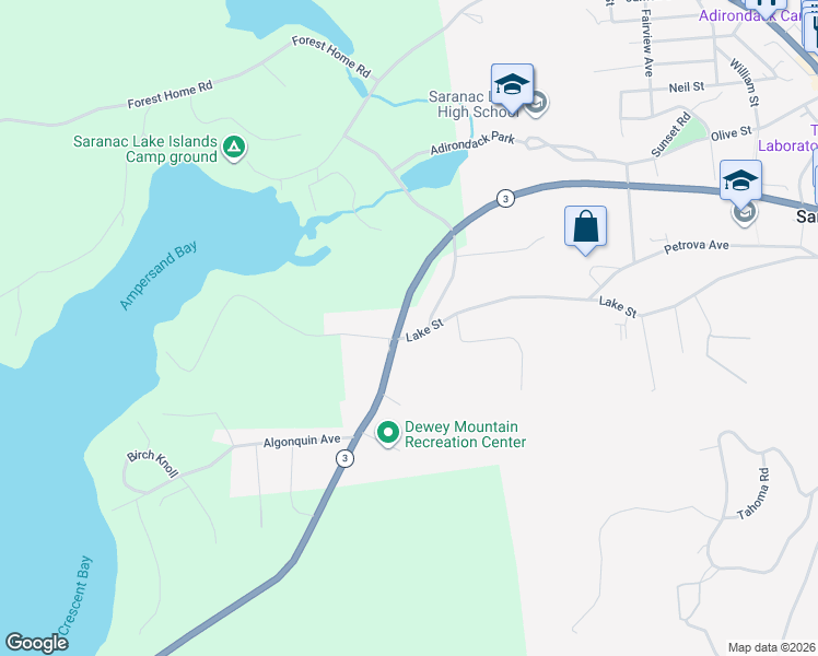 map of restaurants, bars, coffee shops, grocery stores, and more near George H Lapan Memorial Hwy in Saranac Lake