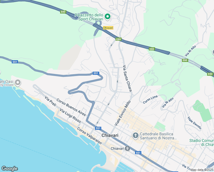 map of restaurants, bars, coffee shops, grocery stores, and more near 35 Via Antonio Gonnelli Cioni in Chiavari