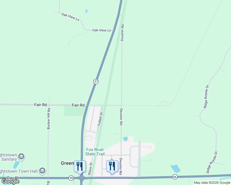 map of restaurants, bars, coffee shops, grocery stores, and more near 6500 Deuster Road in Greenleaf