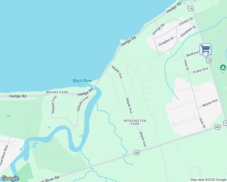 map of restaurants, bars, coffee shops, grocery stores, and more near 97 Dunkirk Avenue in Georgina