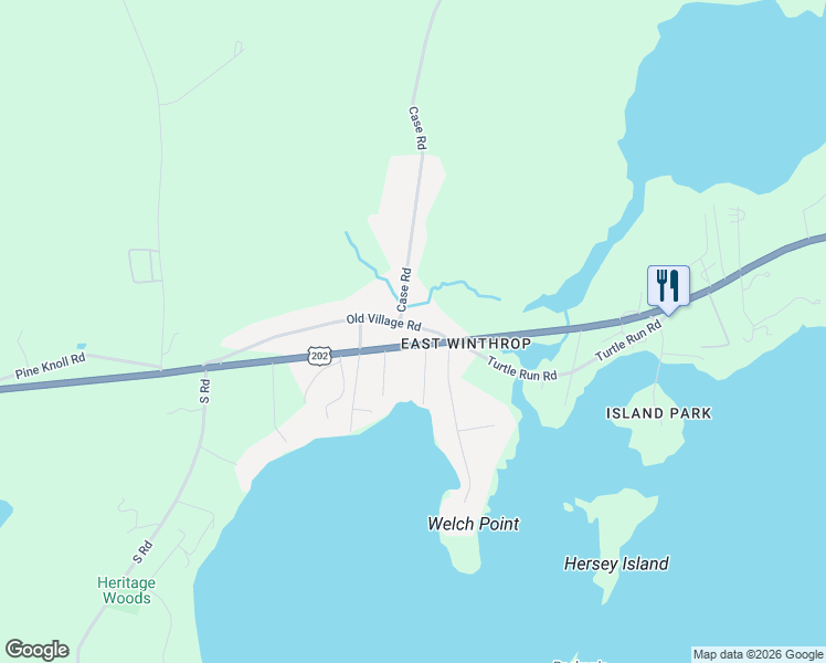 map of restaurants, bars, coffee shops, grocery stores, and more near 16 Old Village Road in Winthrop