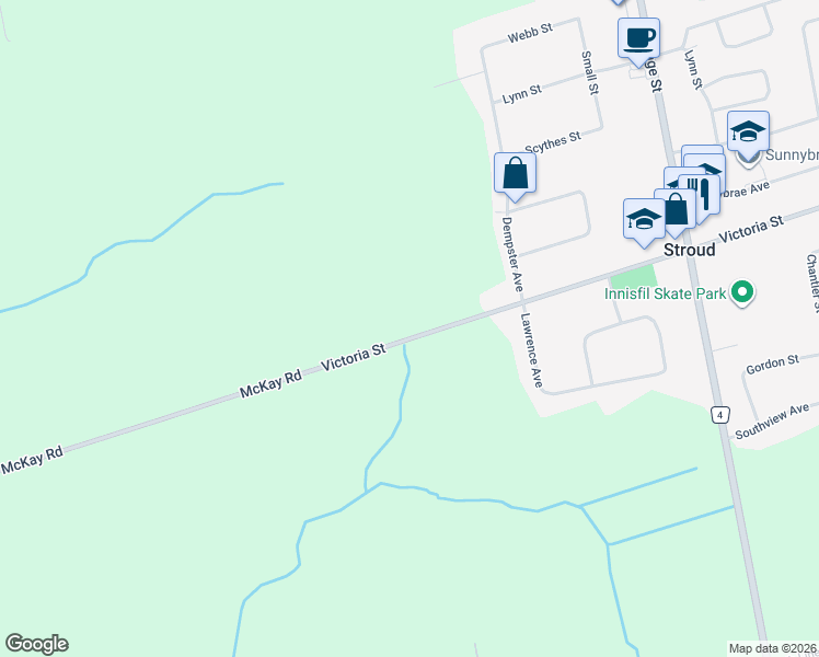 map of restaurants, bars, coffee shops, grocery stores, and more near 2458 10th Line in Innisfil