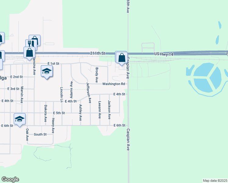 map of restaurants, bars, coffee shops, grocery stores, and more near 400 Jackson Avenue in Volga