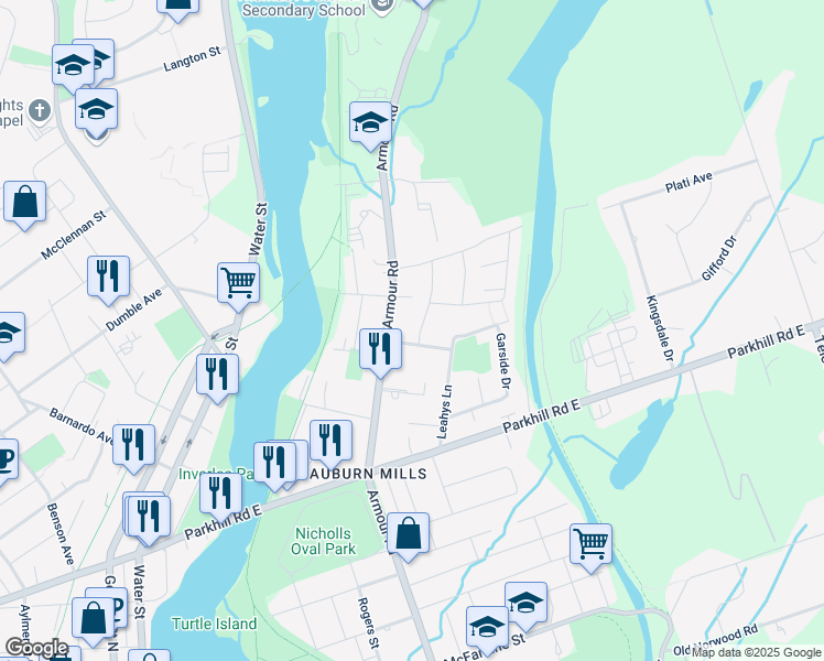 map of restaurants, bars, coffee shops, grocery stores, and more near in Peterborough