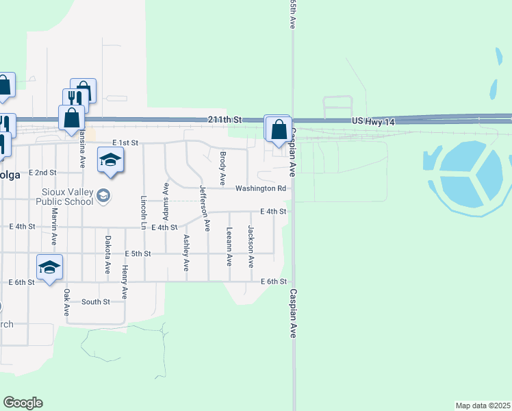 map of restaurants, bars, coffee shops, grocery stores, and more near 400 Jackson Avenue in Volga