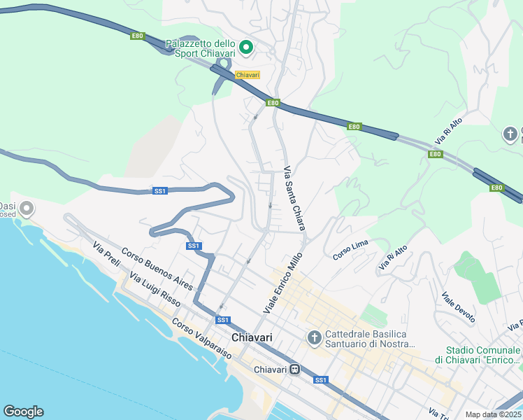 map of restaurants, bars, coffee shops, grocery stores, and more near 22 Via Colonnello Enrico Franceschi in Chiavari