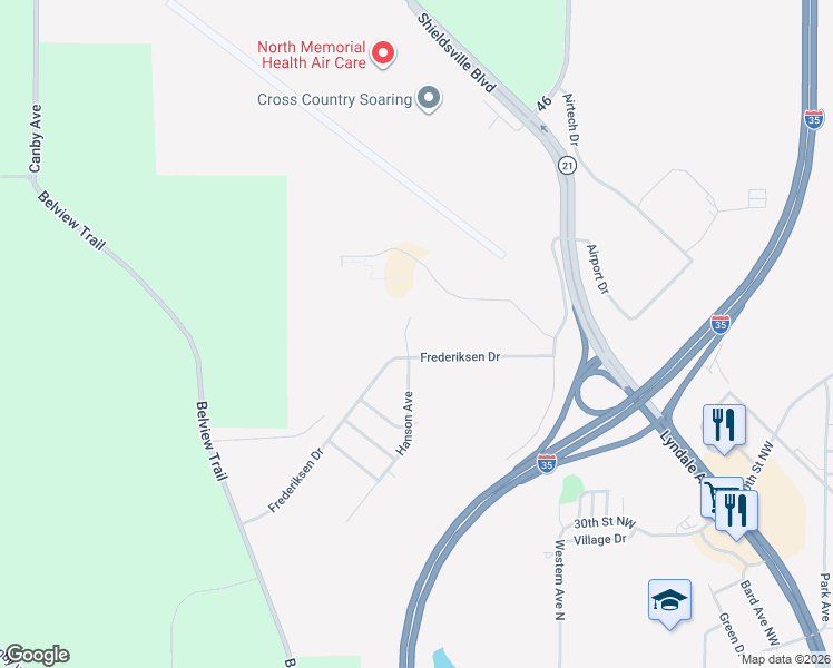 map of restaurants, bars, coffee shops, grocery stores, and more near 2900 Hanson Court in Faribault