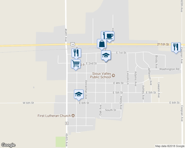 map of restaurants, bars, coffee shops, grocery stores, and more near 219 East 3rd Street in Volga