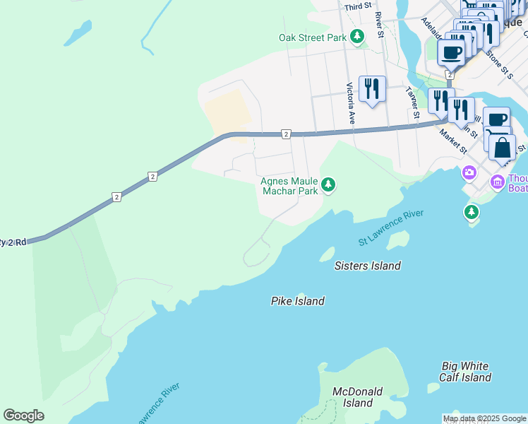 map of restaurants, bars, coffee shops, grocery stores, and more near in Gananoque