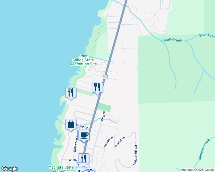 map of restaurants, bars, coffee shops, grocery stores, and more near 1882 U.S. 101 in Yachats