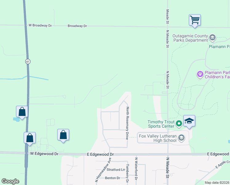 map of restaurants, bars, coffee shops, grocery stores, and more near 5667 North Summerland Drive in Appleton