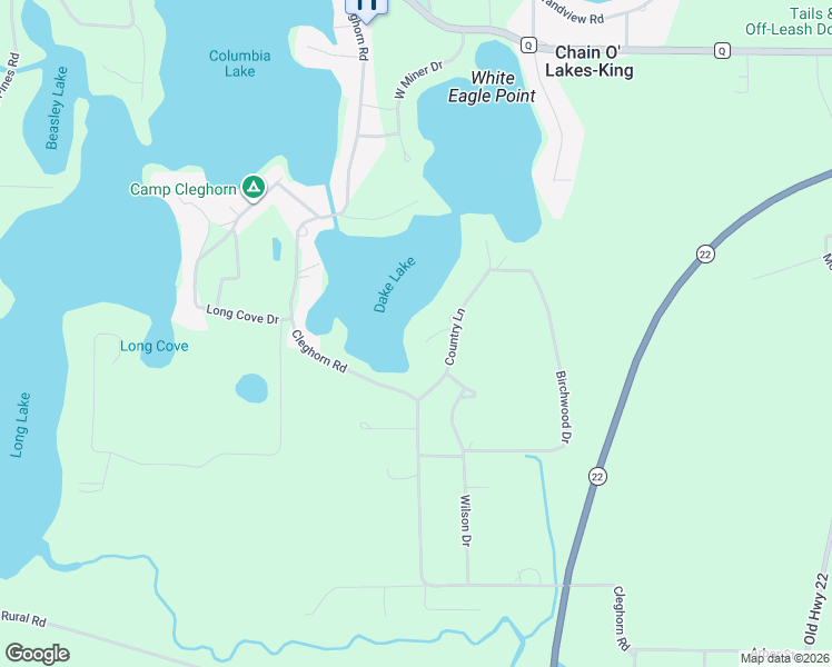 map of restaurants, bars, coffee shops, grocery stores, and more near E1233 Pine Tree Point in Waupaca