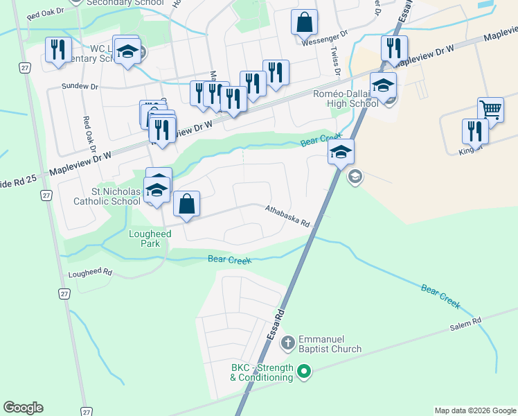 map of restaurants, bars, coffee shops, grocery stores, and more near 11 Whitehorn Crescent in Barrie