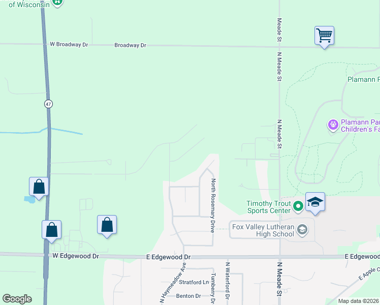 map of restaurants, bars, coffee shops, grocery stores, and more near 215 Spartan Drive in Appleton