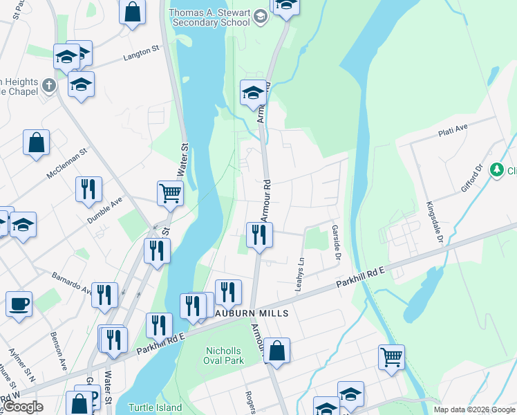 map of restaurants, bars, coffee shops, grocery stores, and more near 8 Moir Street in Peterborough