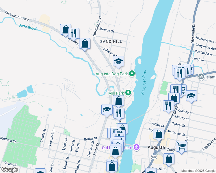 map of restaurants, bars, coffee shops, grocery stores, and more near 38 Mount Vernon Avenue in Augusta