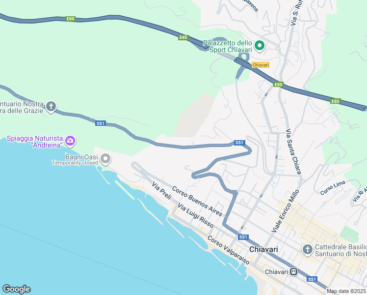 map of restaurants, bars, coffee shops, grocery stores, and more near 62 Via Aurelia in Chiavari