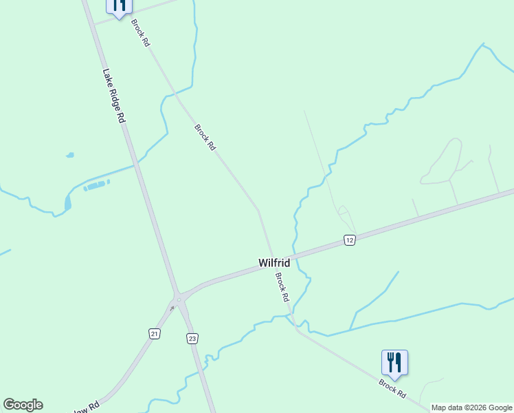 map of restaurants, bars, coffee shops, grocery stores, and more near 21225 Brock Road in Regional Municipality of Durham
