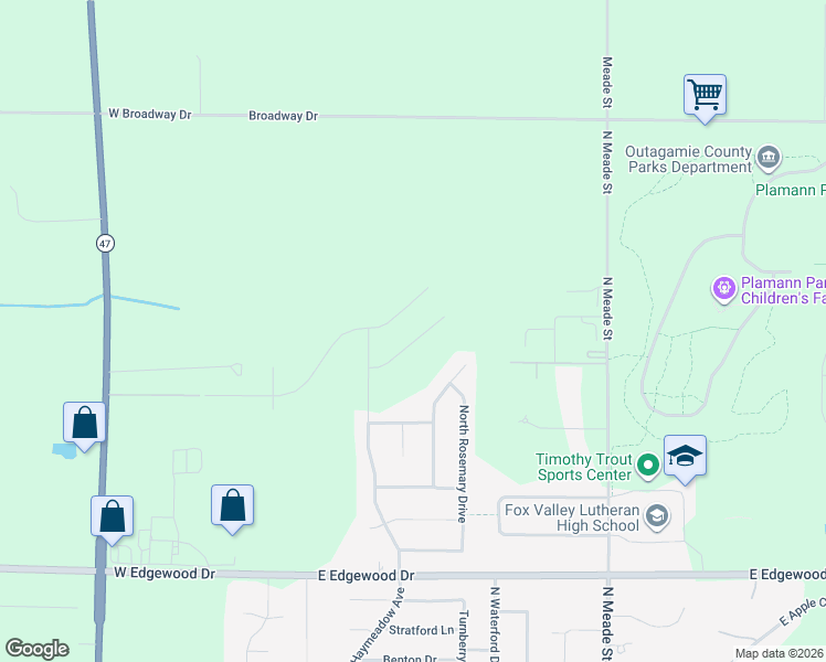 map of restaurants, bars, coffee shops, grocery stores, and more near 5733 North Summerland Drive in Appleton