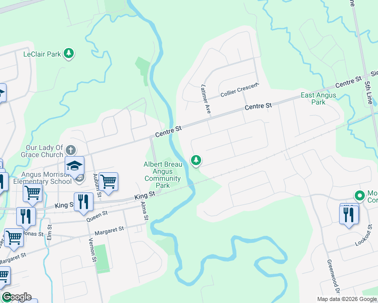 map of restaurants, bars, coffee shops, grocery stores, and more near 115 Graham Street in Angus