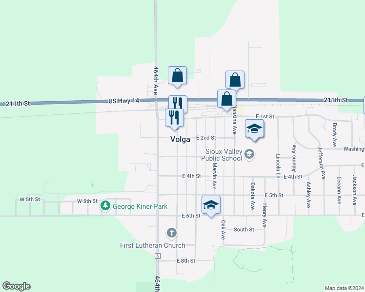 map of restaurants, bars, coffee shops, grocery stores, and more near 212 Kasan Avenue in Volga