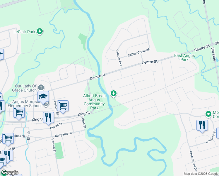 map of restaurants, bars, coffee shops, grocery stores, and more near 115 Graham Street in Angus