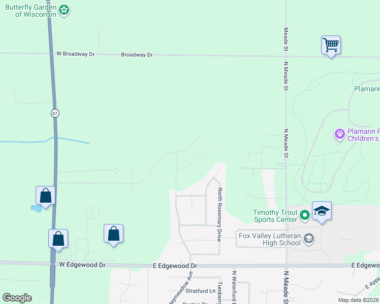 map of restaurants, bars, coffee shops, grocery stores, and more near 215 Spartan Drive in Appleton