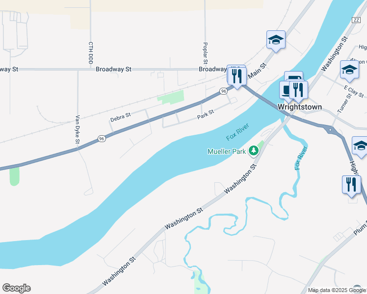 map of restaurants, bars, coffee shops, grocery stores, and more near in Wrightstown