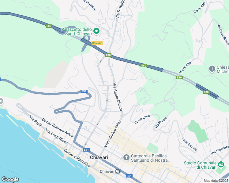 map of restaurants, bars, coffee shops, grocery stores, and more near 61C Via Santa Chiara in Chiavari