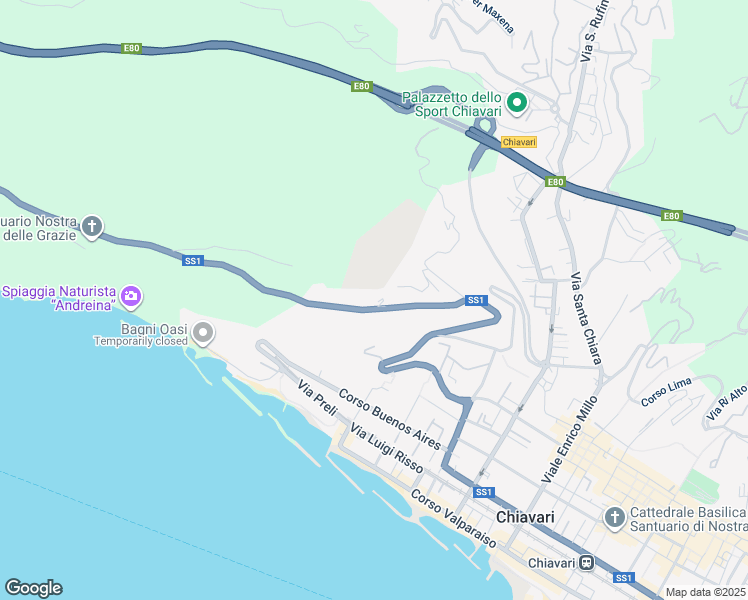 map of restaurants, bars, coffee shops, grocery stores, and more near 62 Via Aurelia in Chiavari