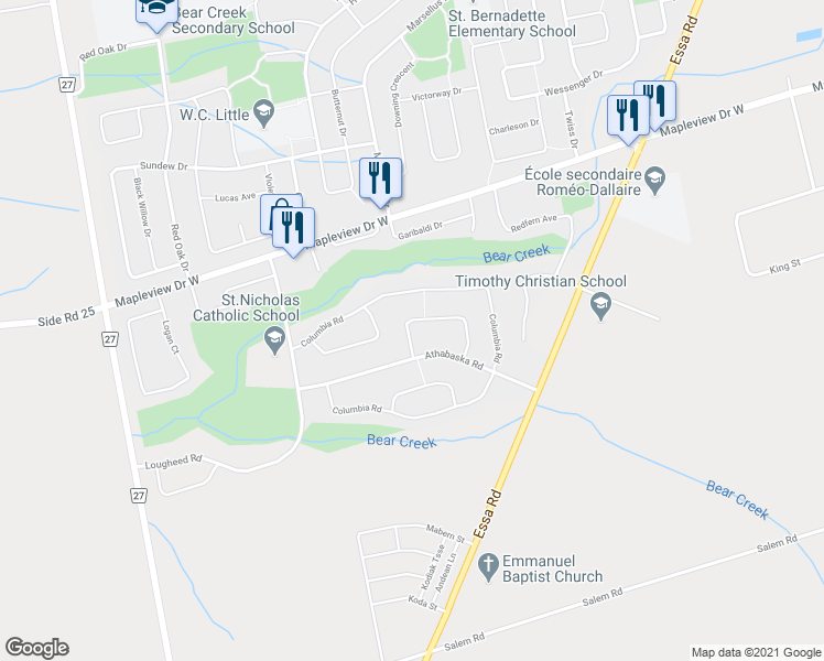 map of restaurants, bars, coffee shops, grocery stores, and more near in Barrie