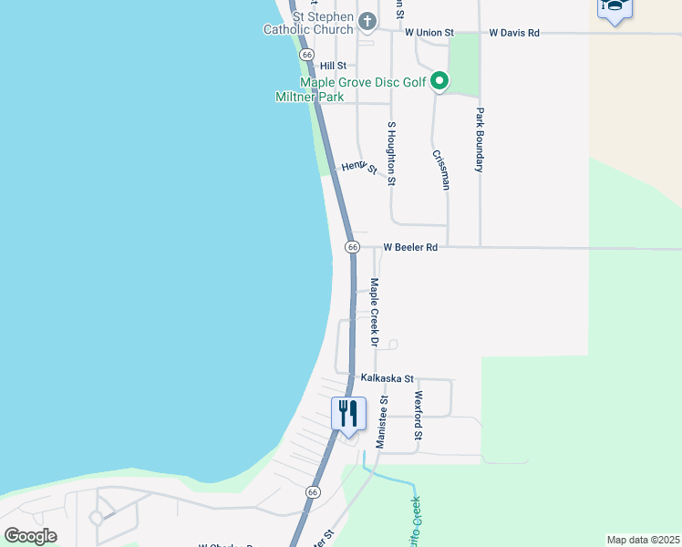 map of restaurants, bars, coffee shops, grocery stores, and more near 813-999 Lakeshore Drive in Lake City