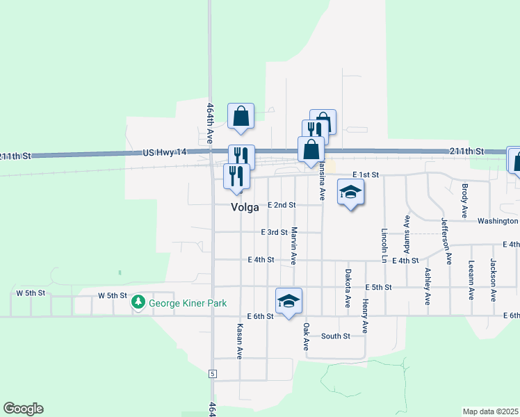 map of restaurants, bars, coffee shops, grocery stores, and more near 205 Astrachan Avenue in Volga