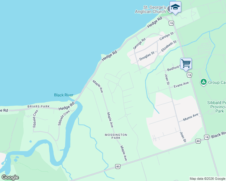 map of restaurants, bars, coffee shops, grocery stores, and more near 10 Palmira Drive in Georgina