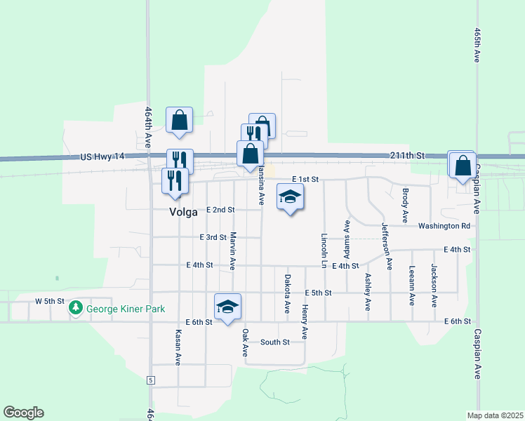 map of restaurants, bars, coffee shops, grocery stores, and more near 200 Hansina Avenue in Volga