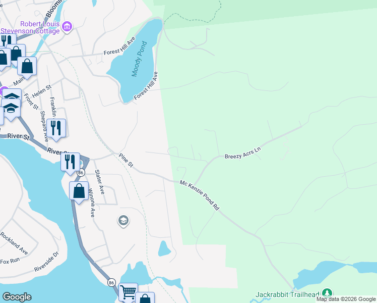 map of restaurants, bars, coffee shops, grocery stores, and more near 22 Passino Road in Saranac Lake