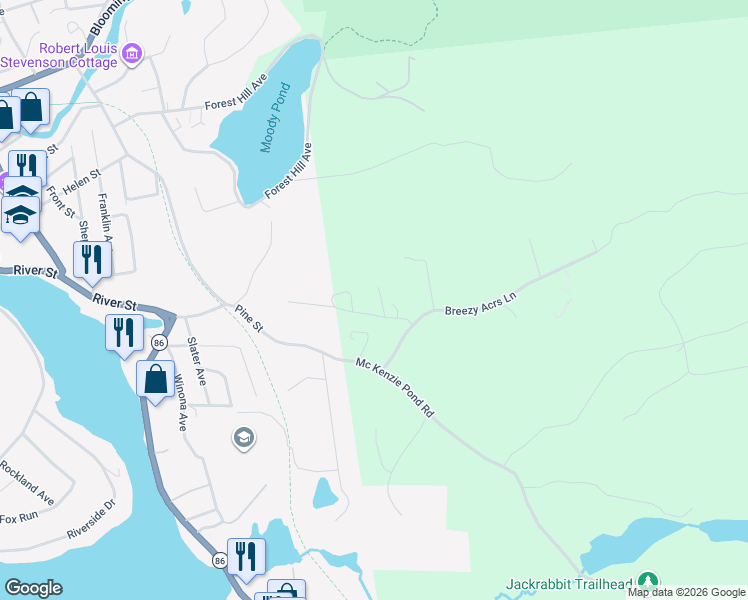 map of restaurants, bars, coffee shops, grocery stores, and more near 22 Passino Road in Saranac Lake