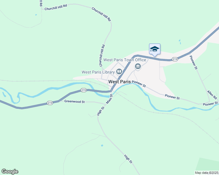 map of restaurants, bars, coffee shops, grocery stores, and more near 8 Depot Street in West Paris