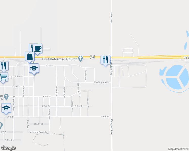 map of restaurants, bars, coffee shops, grocery stores, and more near Brittany Avenue in Volga