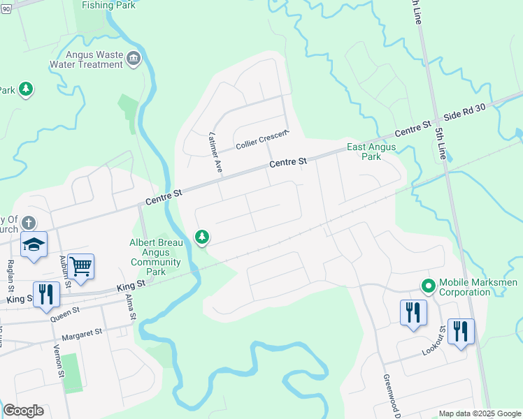 map of restaurants, bars, coffee shops, grocery stores, and more near 231 McGeorge Avenue in Angus