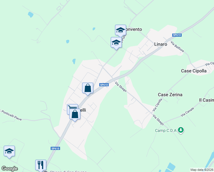 map of restaurants, bars, coffee shops, grocery stores, and more near 148 Via Montanara in Imola