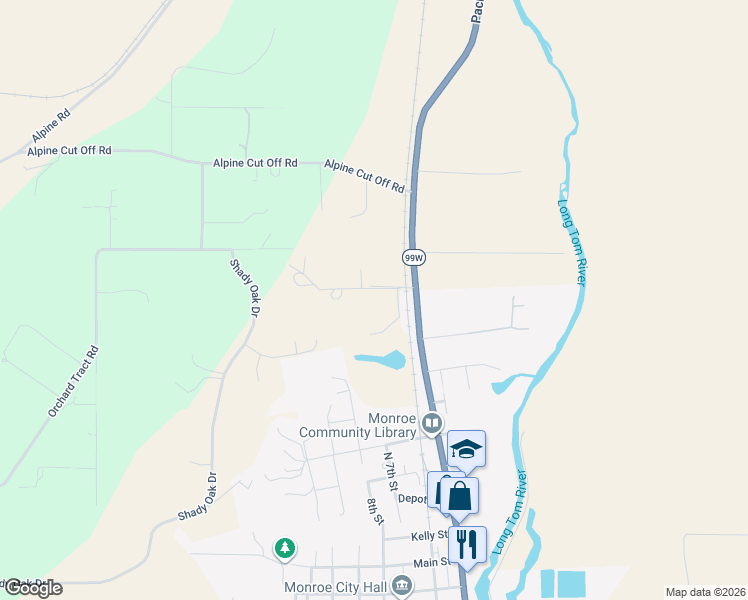 map of restaurants, bars, coffee shops, grocery stores, and more near 26724 Monroe Cemetery Road in Monroe