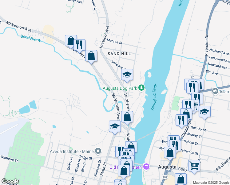 map of restaurants, bars, coffee shops, grocery stores, and more near 38 Mount Vernon Avenue in Augusta