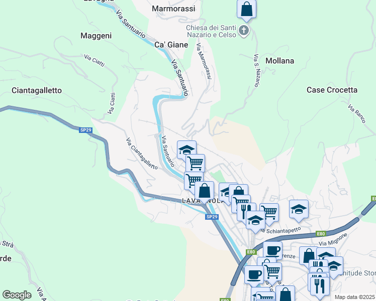 map of restaurants, bars, coffee shops, grocery stores, and more near 1 Via San Nazario in Savona