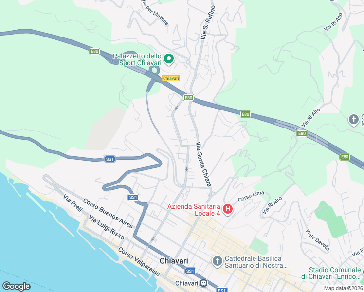 map of restaurants, bars, coffee shops, grocery stores, and more near 59 Via Colonnello Enrico Franceschi in Chiavari
