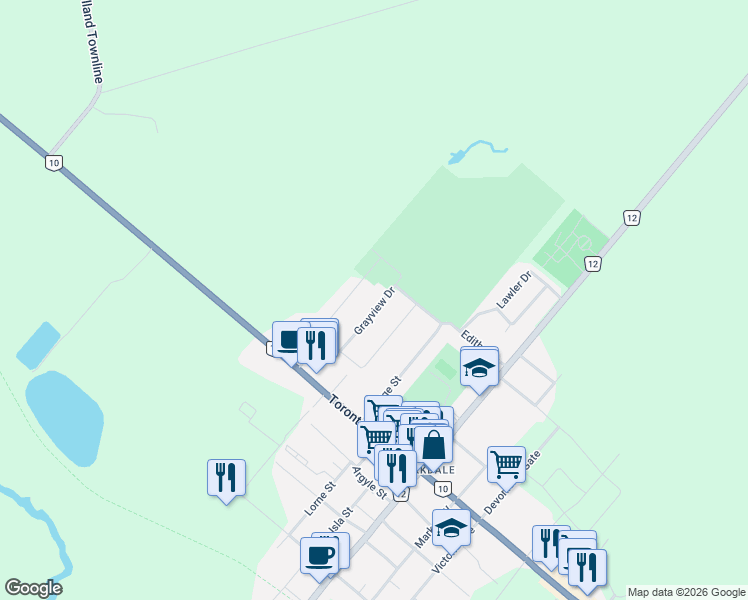 map of restaurants, bars, coffee shops, grocery stores, and more near 59 Grayview Drive in Grey Highlands