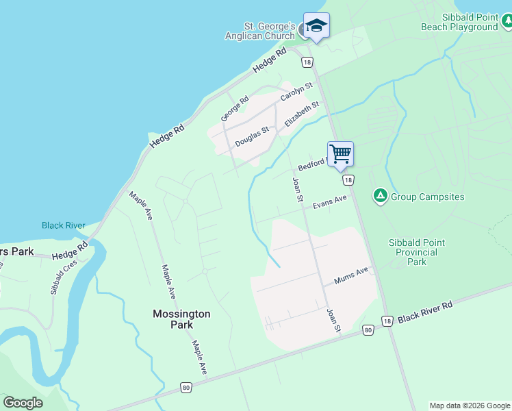 map of restaurants, bars, coffee shops, grocery stores, and more near 17 Mourning Dove Road in Georgina