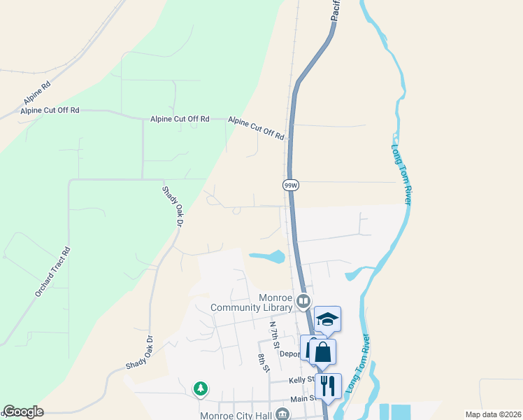 map of restaurants, bars, coffee shops, grocery stores, and more near 26724 Monroe Cemetery Road in Monroe